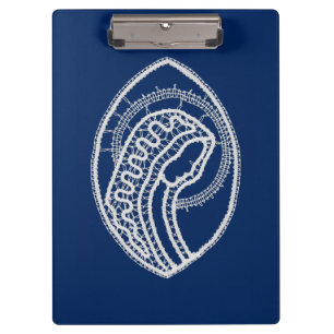 Gezegende Maagd Maria, witte kant, marineblauw Klembord