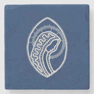 Gezegende Maagd Maria, witte kant, marineblauw Stenen Onderzetter
