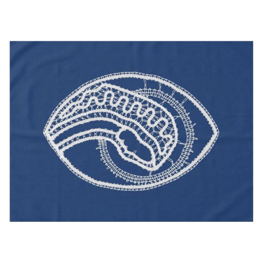 Gezegende Maagd Maria, witte kant, marineblauw Tafelkleed (Voorkant (Horizontaal))