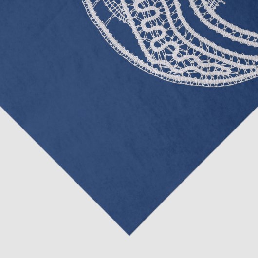 Gezegende Maagd Maria, witte kant, marineblauw Tissuepapier (Detail)