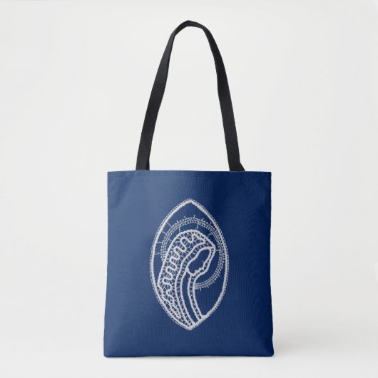 Gezegende Maagd Maria, witte kant, marineblauw Tote Bag (Voorkant)