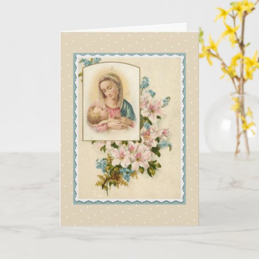 Gezegende Maagd Mary Baby Jesus  Flowers Kaart (Gele Bloem)