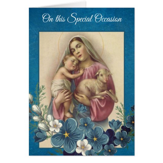 Gezegende Maagd Mary Baby Jesus Lamb Flowers (Voorkant)