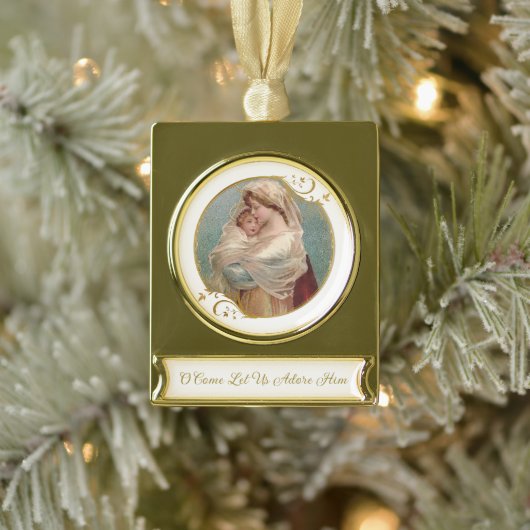 Gezegende Maagd Mary Baby Jesus Religieuze Kerstmi Verguld Banner Ornament (Boom)