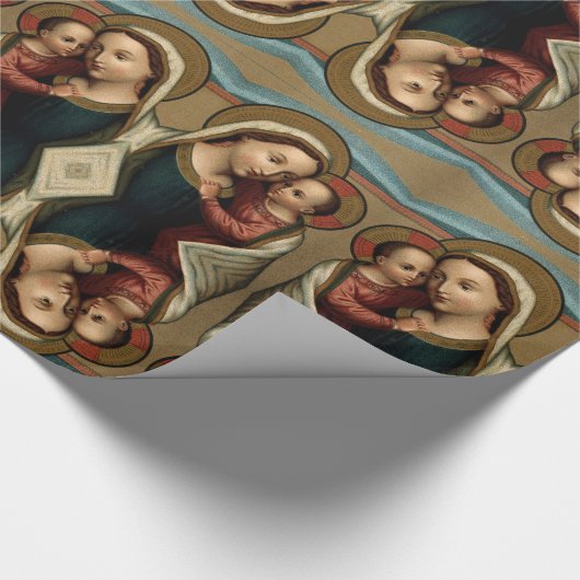 Gezegende Maagd Mary Christus Kind Kerstmis Cadeaupapier (Hoek)