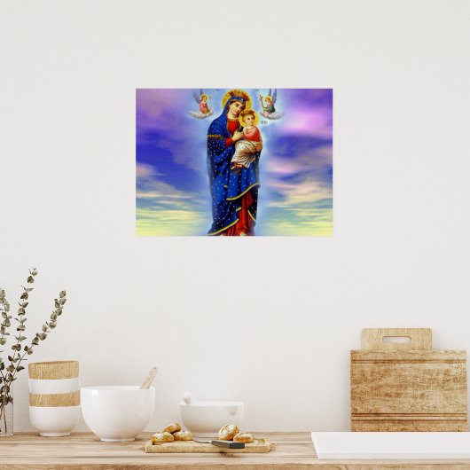 Gezegende Maagd Mary en Baby Child Jesus Poster (Keuken)
