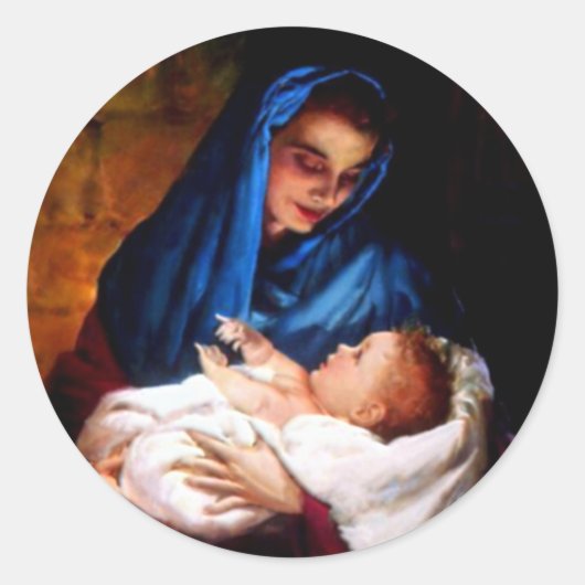 Gezegende Maagd Mary en Baby Child Jesus Ronde Sticker (Voorkant)