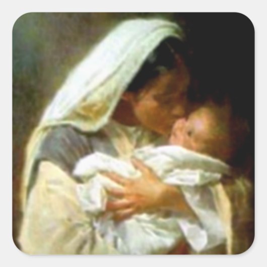 Gezegende Maagd Mary en Baby Child Jesus Vierkante Sticker (Voorkant)