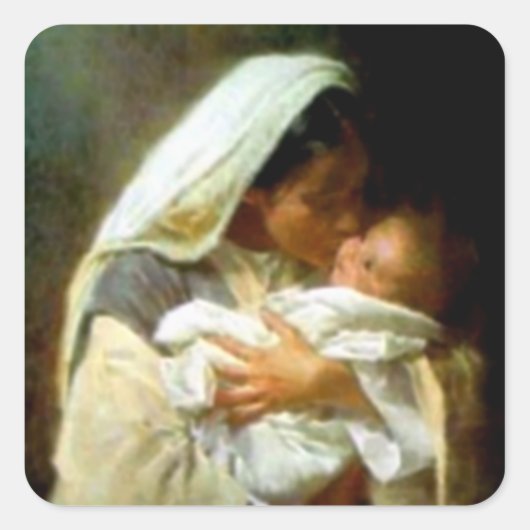 Gezegende Maagd Mary en Baby Child Jesus Vierkante Sticker (Voorkant)