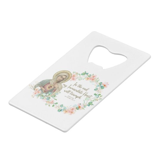 Gezegende Maagd Mary Fatima Religieus Katholiek Creditkaart Flessenopener (Voorkant Gekanteld)