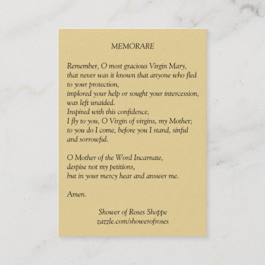 Gezegende maagd Mary Jesus Angels Memorare gebed Visitekaartje (Achterkant)