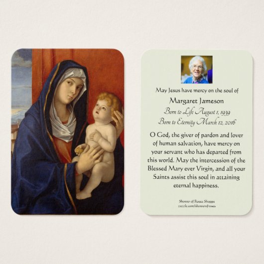 Gezegende Maagd Mary Jesus Funeral Prayer Visitekaartje (Voorkant /achterkant)