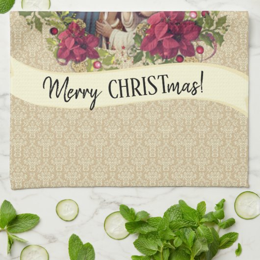 Gezegende Maagd Mary Jesus KerstFloral Theedoek (Gevouwen)