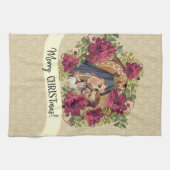 Gezegende Maagd Mary Jesus KerstFloral Theedoek (Horizontaal)