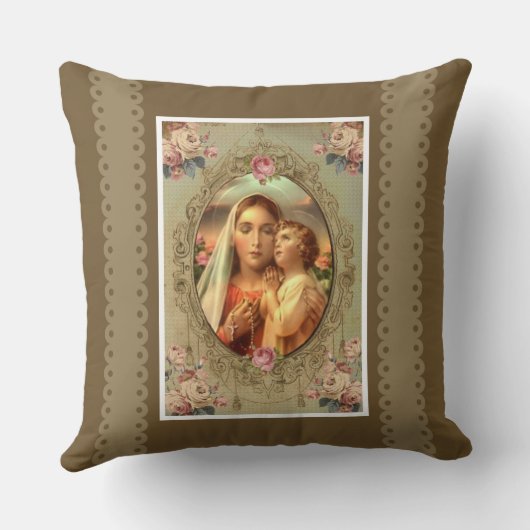 Gezegende Maagd Mary Lady van de Rosary Jesus Kussen (Achterkant)