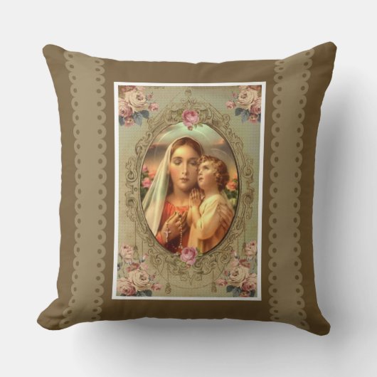 Gezegende Maagd Mary Lady van de Rosary Jesus Kussen (Voorkant)