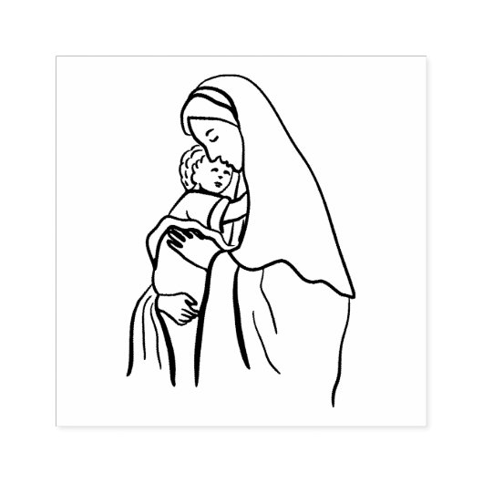 Gezegende Maagd Moeder Maria met Baby Jezus Rubberstempel (Afrduk)