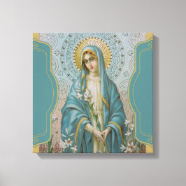 Gezegende Maagd Moeder Maria met Lelies Canvas Afdruk