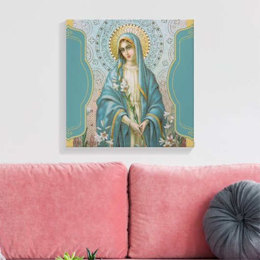 Gezegende Maagd Moeder Maria met Lelies Canvas Afdruk (Insitu (Woonkamer))
