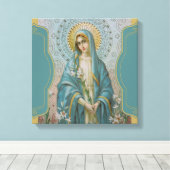 Gezegende Maagd Moeder Maria met Lelies Canvas Afdruk (Insitu (Houten vloer))