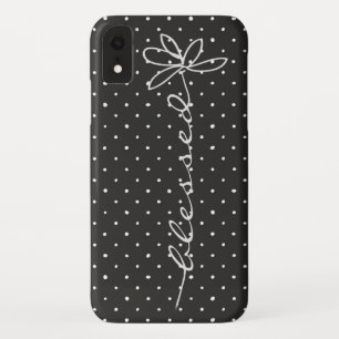 Gezegende madelief op zwart met witte polka stippe Case-Mate iPhone case