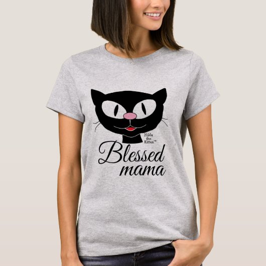 Gezegende mama die Cartoon glimlacht Kat Vrouwen T T-shirt (Voorkant)