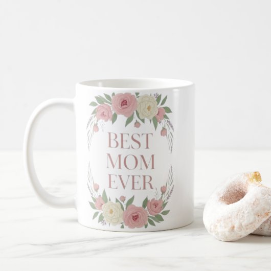 Gezegende Mama Ever, Mok | Bloemrijke Script Moede (Met donut)