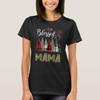 Gezegende Mama Kruis Kerstbomen Geruit Luipaard P T-shirt