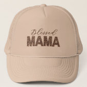 Gezegende Mama Leopard/Cheetah Print – gepersonali Trucker Pet (Voorkant)