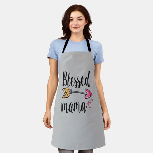 Gezegende mama met pijl schort (Gedragen)