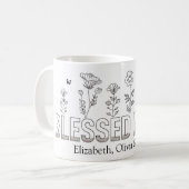 "Gezegende Mama" Moederdag Zwart-wit Bloemen Koffiemok (Voorkant links)