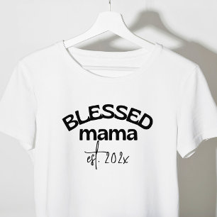 Gezegende Mama Opgericht Jaar Zwart Wit T-shirt