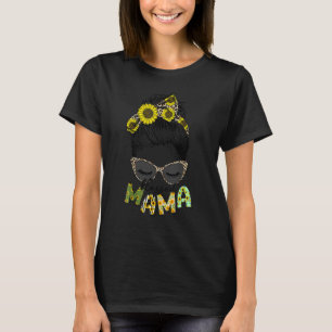Gezegende mama Sunflower Leopard Glasses Bun H T-shirt