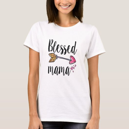 Gezegende mamma Arrow roze hartencadeau voor mam T-shirt (Voorkant)