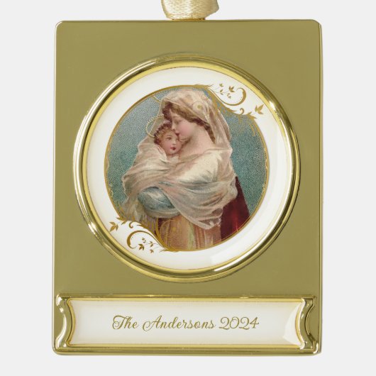 Gezegende Maria Baby Jezus Kerst Verguld Banner Ornament (Voorkant)