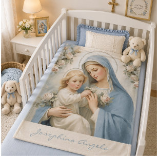 Gezegende Maria Jezus Bloemstuk Religieus Fleece Deken