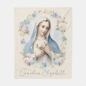 Gezegende Maria Religieuze Bloemen Roze Rozen Fleece Deken (Voorkant)