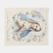 Gezegende Maria Religieuze Bloemen Roze Rozen Fleece Deken (Voorkant (Horizontaal))