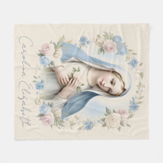 Gezegende Maria Religieuze Bloemen Roze Rozen Fleece Deken (Voorkant (Horizontaal))