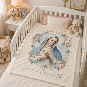 Gezegende Maria Religieuze Bloemige Roze Rozen Fleece Deken