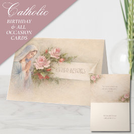 Gezegende Maria Roze Vintage Rozen Schriftuur Feestdagen Kaart