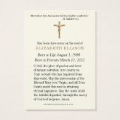 Gezegende Mary Angels Catholic Memorial Prayer Kaa Visitekaartje (Achterkant)