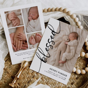 Gezegende Minimalistische Baby Foto Geboorte Aankondiging