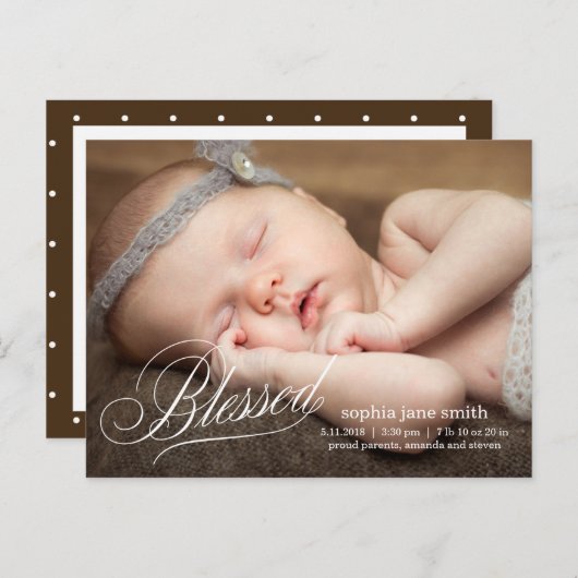 GEZEGENDE Moderne Geboorteaankondiging Aankondigingskaart (Voorkant / Achterkant)