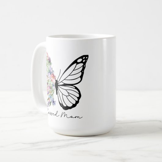 Gezegende Moeder Bloemen Vlinder Koffiemok (Voorkant links)