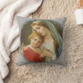 Gezegende moeder houdt de Baby Jesus Wreath vast Kussen (Deken)