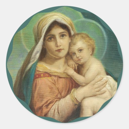 Gezegende moeder houdt de Baby Jezus vast Ronde Sticker (Voorkant)