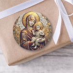 Gezegende Moeder Maria en Baby Jezus | Christmas Ronde Sticker<br><div class="desc">Maagd Maria met Baby Jezus in een tegel mozaïek stijl stickers voor een religieus,  kerst- of paaskaarten.</div>
