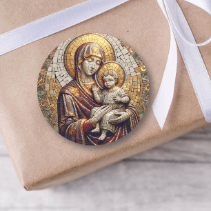 Gezegende Moeder Maria en Baby Jezus   Christmas Ronde Sticker