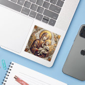 Gezegende Moeder Maria en Baby Jezus | Christmas Sticker (Laptop met iPhone)
